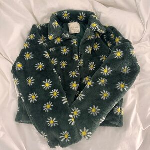 Altar'd State Green and Yellow Puffer Jacket with Floral Design